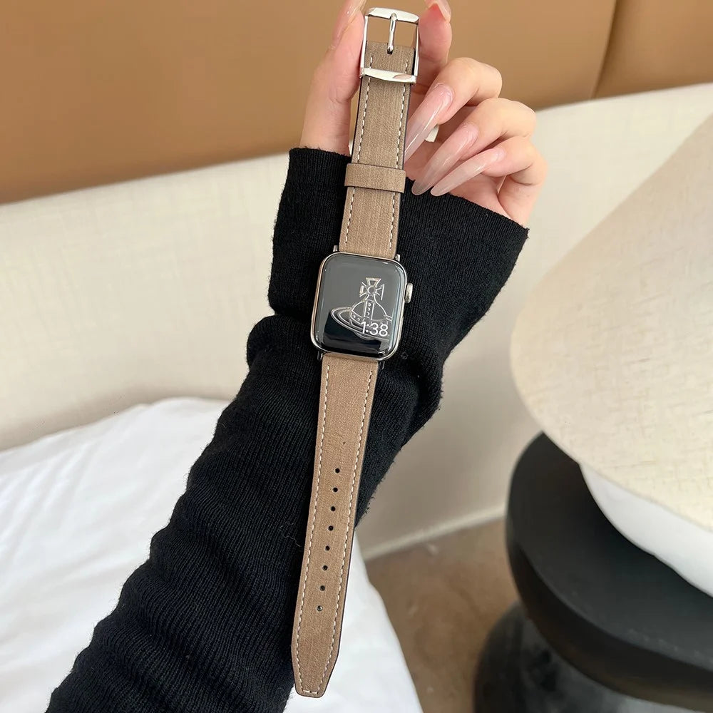 Leather Strap for Apple Watch Ultra 3 2 1 49mm / Series 11 10 46mm / 9 8 7 45mm / SE3 SE2 SE 6 5 4 44mm / 3 2 1 42mm Tree Texture Watch Band - Light Coffee - 3