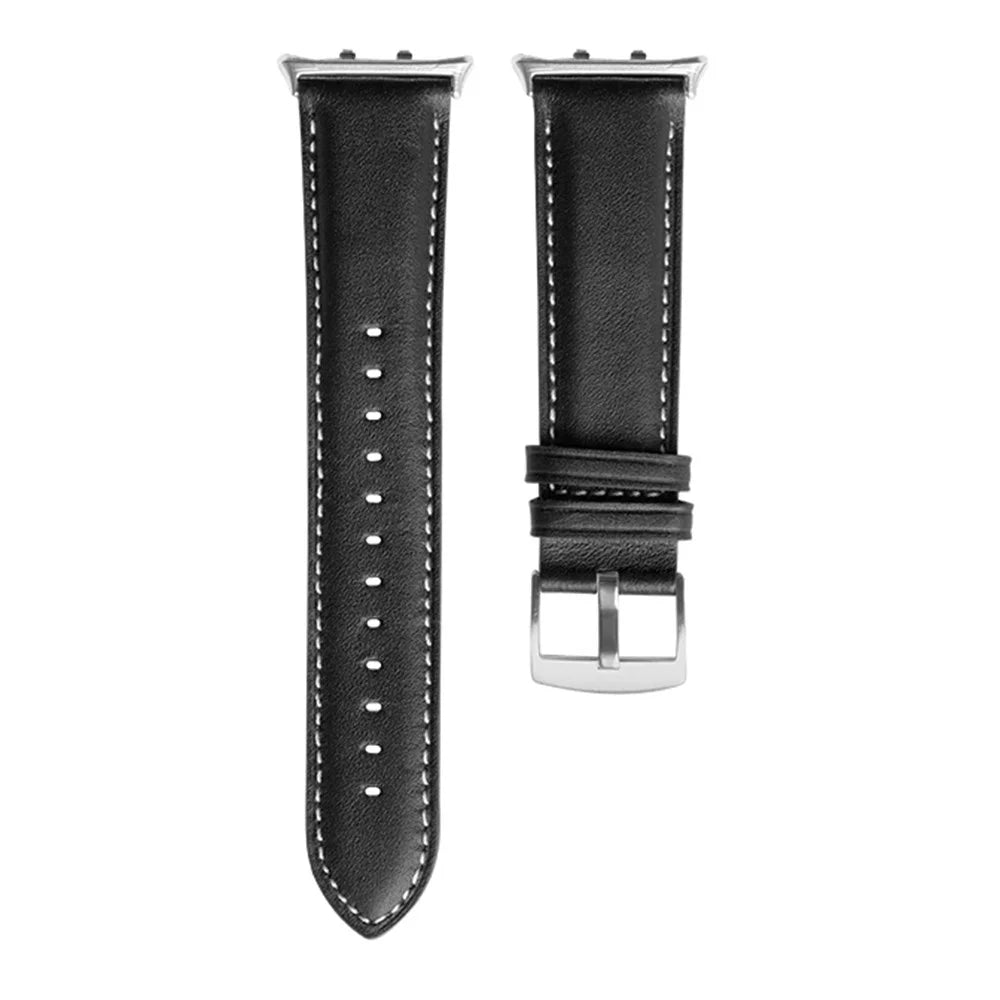 For Honor Watch 5 Genuine Cow Leather Watch Strap Pointed Tail  Adjustable Wristband - Black - 1