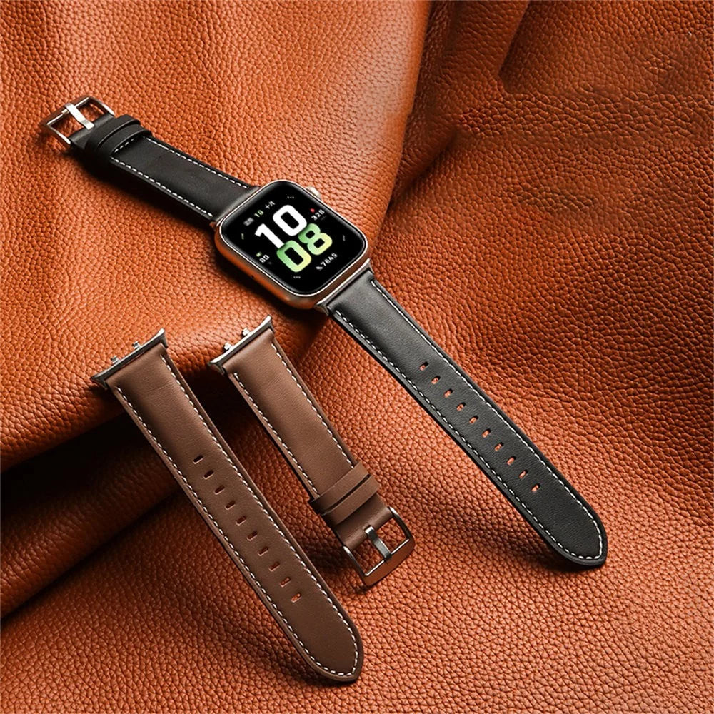 For Honor Watch 5 Genuine Cow Leather Watch Strap Pointed Tail  Adjustable Wristband - Black - 2