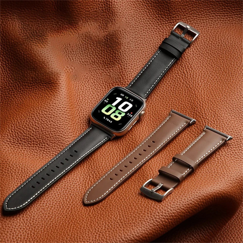 For Honor Watch 5 Genuine Cow Leather Watch Strap Pointed Tail  Adjustable Wristband - Black - 3