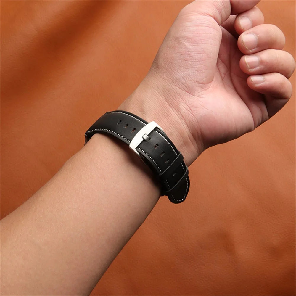 For Honor Watch 5 Genuine Cow Leather Watch Strap Pointed Tail  Adjustable Wristband - Black - 4