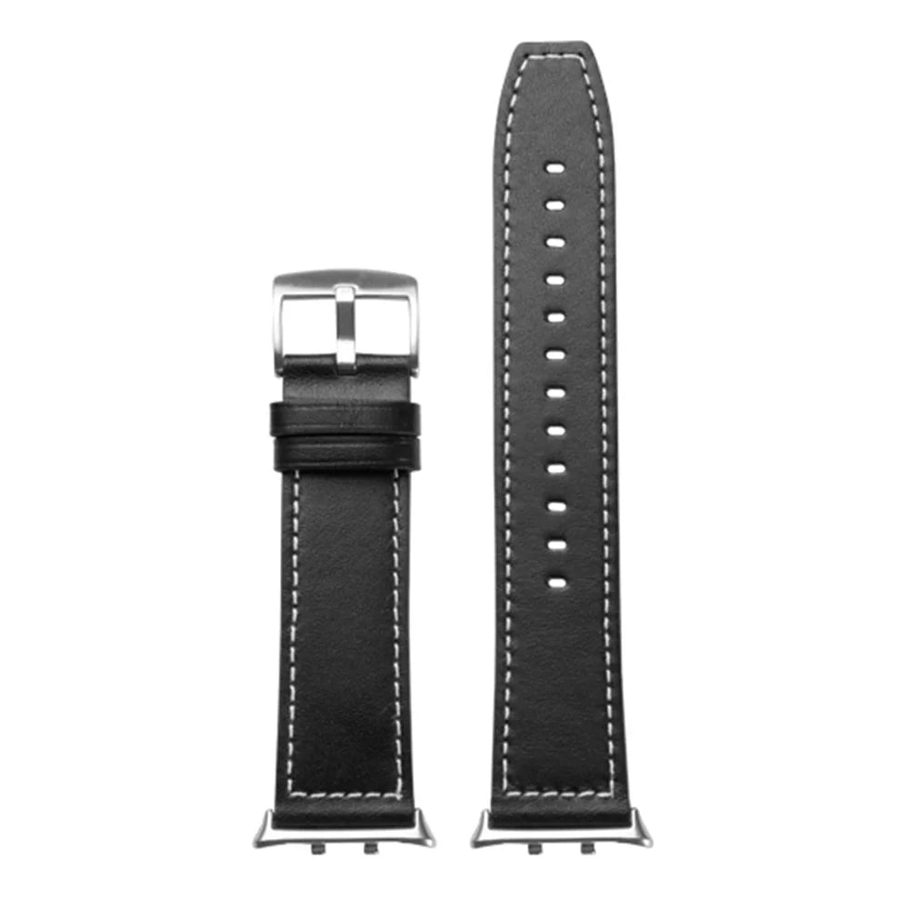 For Honor Watch 5 Genuine Cow Leather Watchband Replacement Adjustable Strap - Black - 1