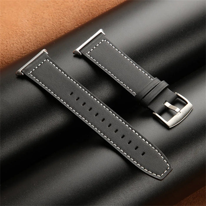 For Honor Watch 5 Genuine Cow Leather Watchband Replacement Adjustable Strap - Black - 2