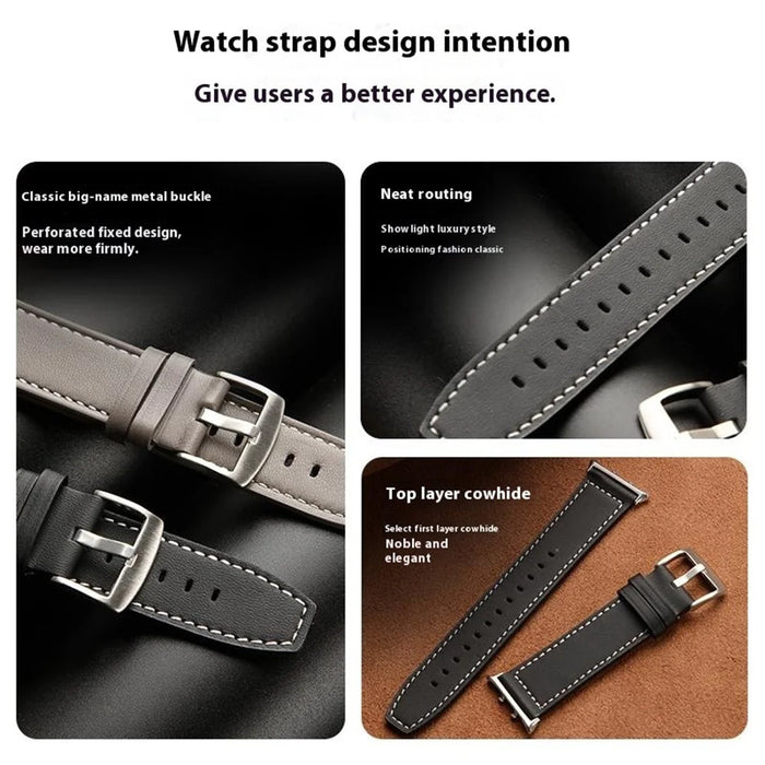 For Honor Watch 5 Genuine Cow Leather Watchband Replacement Adjustable Strap - Black - 3