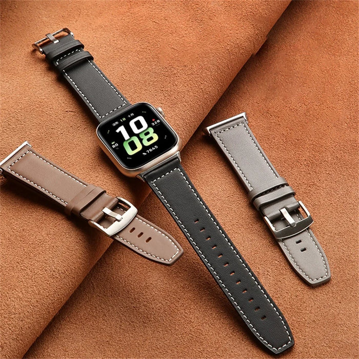For Honor Watch 5 Genuine Cow Leather Watchband Replacement Adjustable Strap - Black - 4
