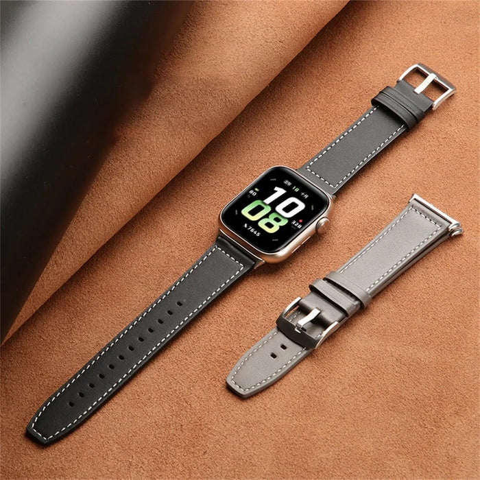 For Honor Watch 5 Genuine Cow Leather Watchband Replacement Adjustable Strap - Black - 5