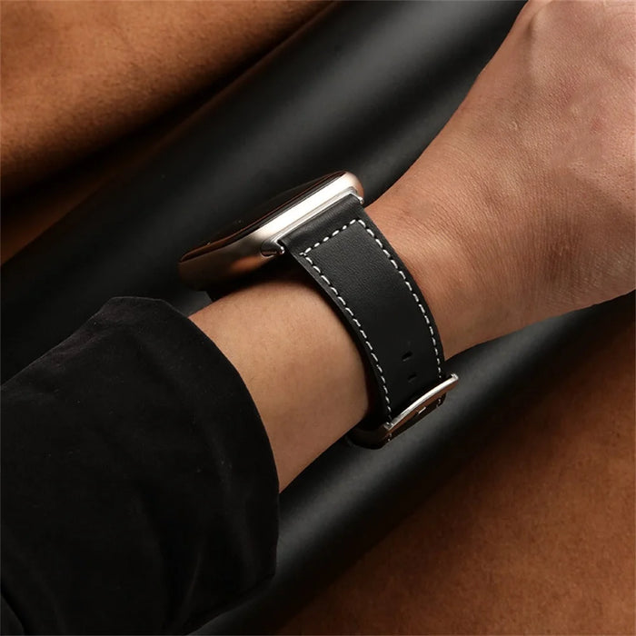 For Honor Watch 5 Genuine Cow Leather Watchband Replacement Adjustable Strap - Black - 6