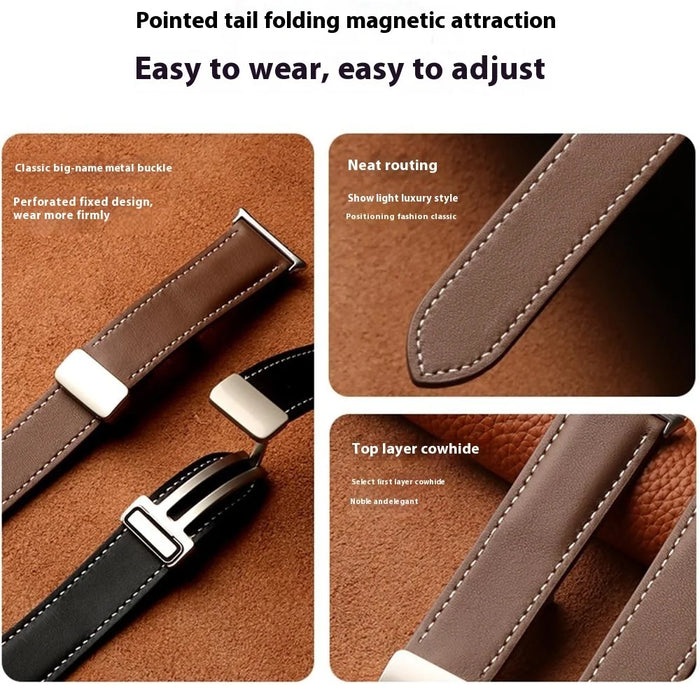 For Honor Watch 5 Leather Strap Folding Magnetic Buckle Pointed Tail Watch Band - Black - 3