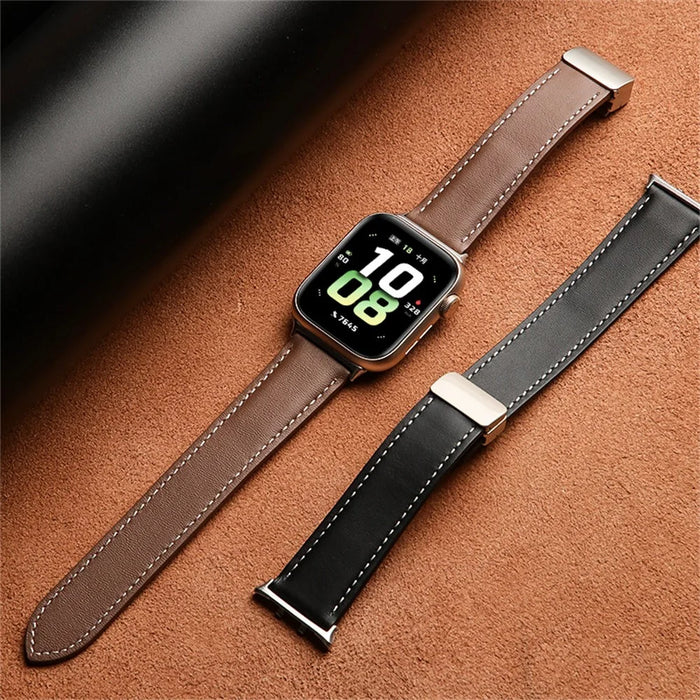 For Honor Watch 5 Leather Strap Folding Magnetic Buckle Pointed Tail Watch Band - Black - 5