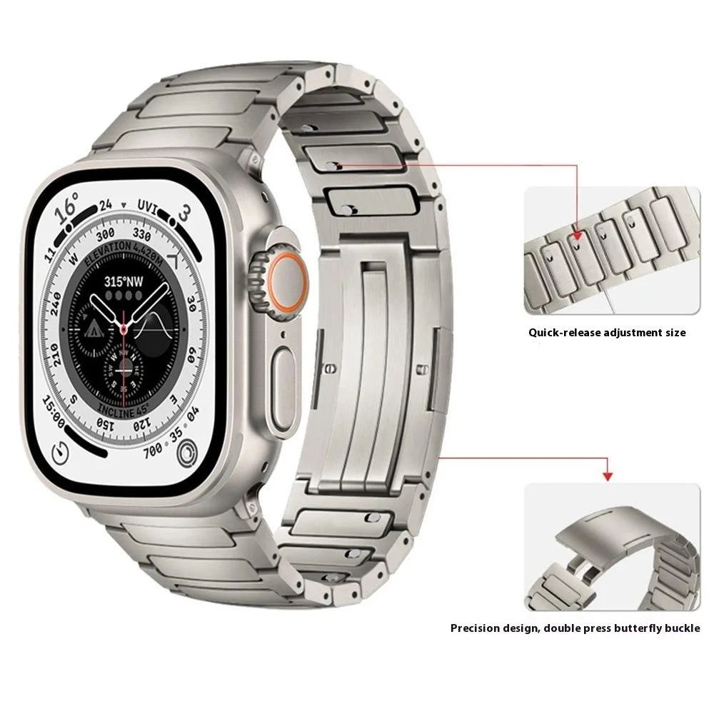 Titanium Metal Band For Apple Watch Series 11 10 42mm / 9 8 7 41mm / SE3 SE2 SE 6 5 4 40mm / 3 2 1 38mm One-Piece Quick Release Watch Strap - Titanium - 2