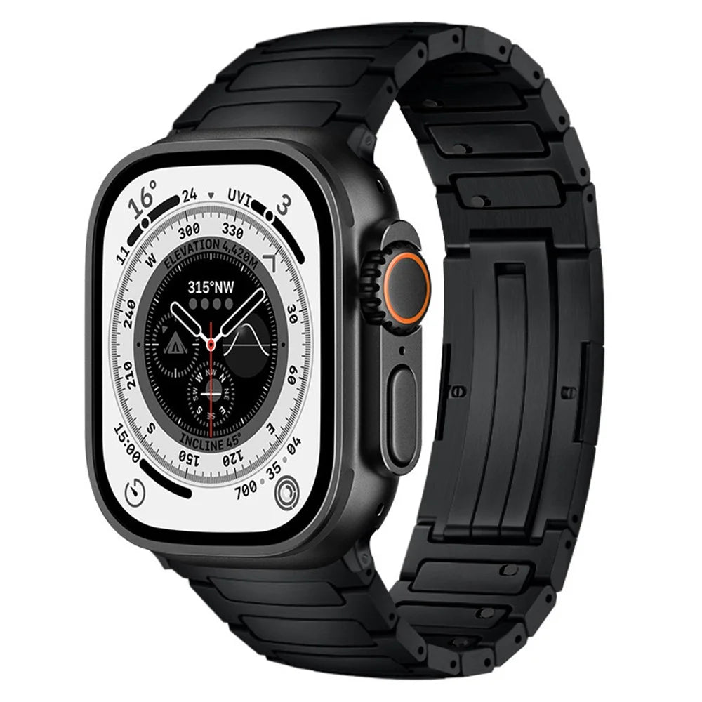 Titanium Metal Band For Apple Watch Ultra 3 2 1 49mm / Series 11 10 46mm / 9 8 7 45mm / SE3 SE2 SE 6 5 4 44mm / 3 2 1 42mm One-Piece Quick Release Watch Strap - Black - 1