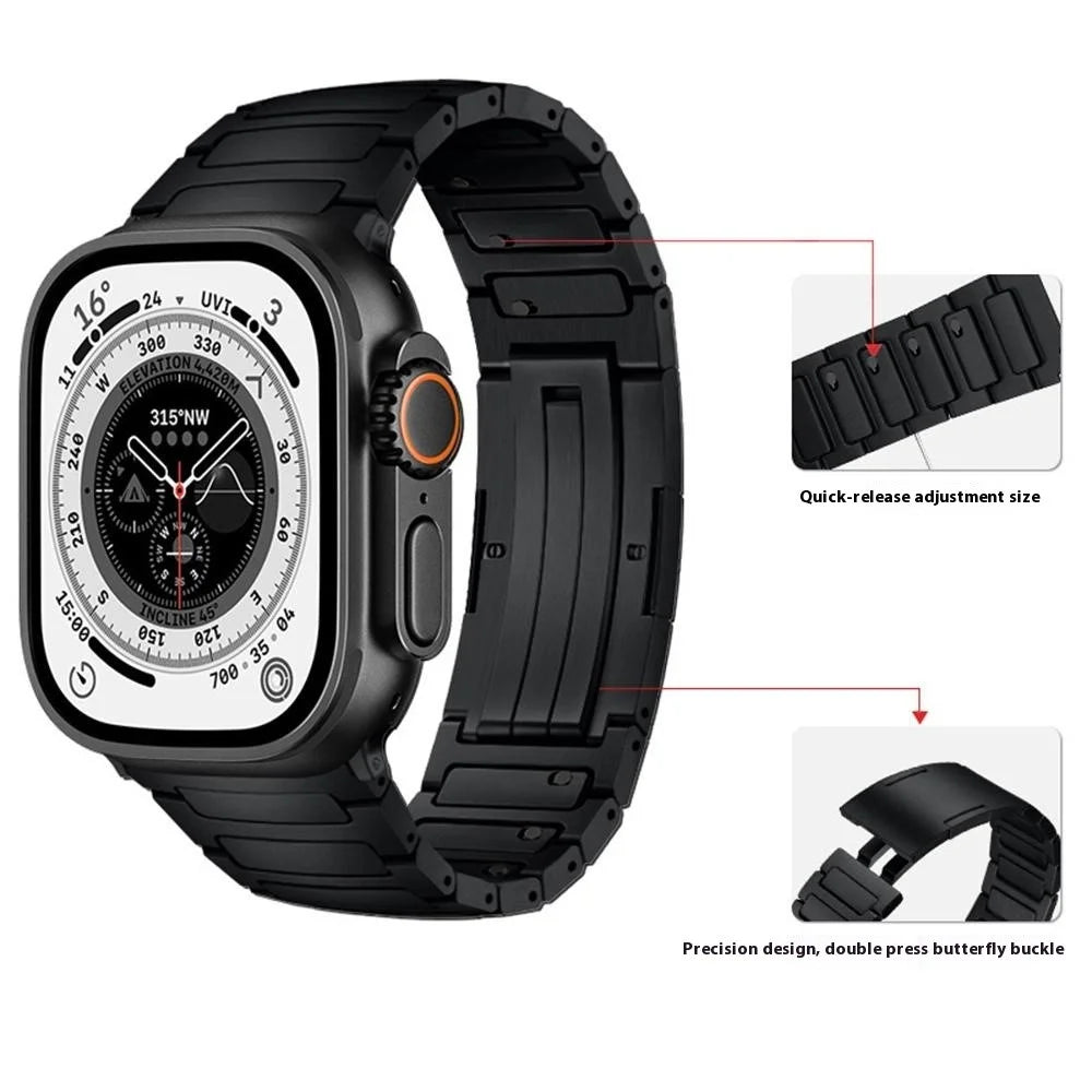 Titanium Metal Band For Apple Watch Ultra 3 2 1 49mm / Series 11 10 46mm / 9 8 7 45mm / SE3 SE2 SE 6 5 4 44mm / 3 2 1 42mm One-Piece Quick Release Watch Strap - Black - 2