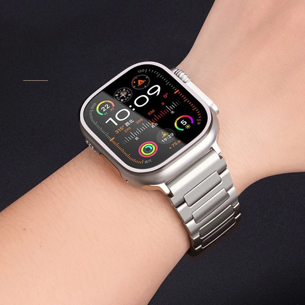 Titanium Metal Band For Apple Watch Ultra 3 2 1 49mm / Series 11 10 46mm / 9 8 7 45mm / SE3 SE2 SE 6 5 4 44mm / 3 2 1 42mm One-Piece Quick Release Watch Strap - Black - 3