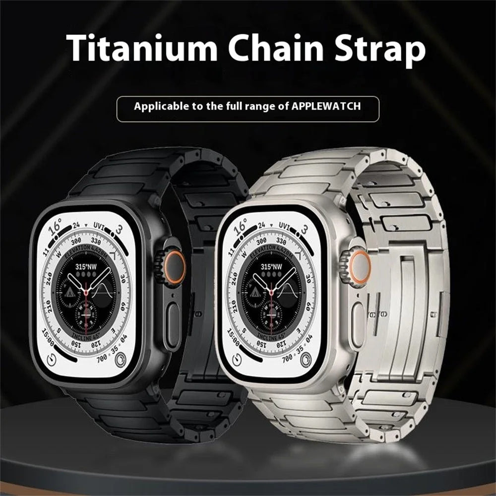 Titanium Metal Band For Apple Watch Ultra 3 2 1 49mm / Series 11 10 46mm / 9 8 7 45mm / SE3 SE2 SE 6 5 4 44mm / 3 2 1 42mm One-Piece Quick Release Watch Strap - Black - 6