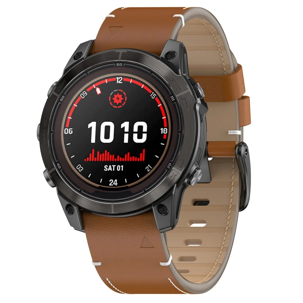 22mm Watch Band For Garmin Fenix 8 47mm  /  7  /  6  /  5 Quick Release Genuine Leather Watch Strap - Brown  /  Black Buckle - 3