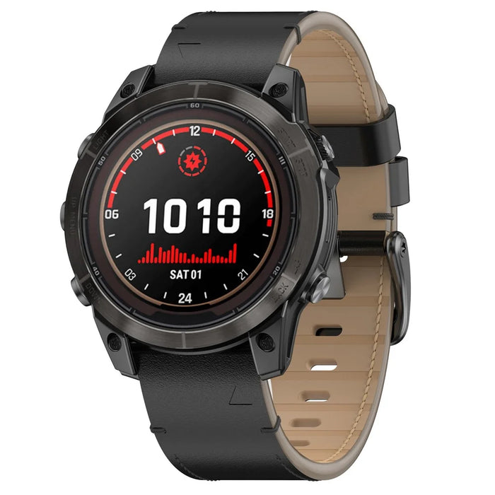 26mm Watch Band For Garmin Fenix 8 51mm  /  7X  /  6X  /  5X Quick Release Genuine Leather Watch Strap - Black  /  Black Buckle - 3