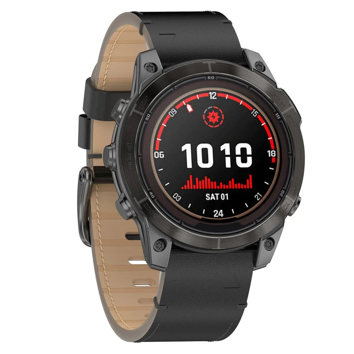 26mm Watch Band For Garmin Fenix 8 51mm  /  7X  /  6X  /  5X Quick Release Genuine Leather Watch Strap - Black  /  Black Buckle - 4