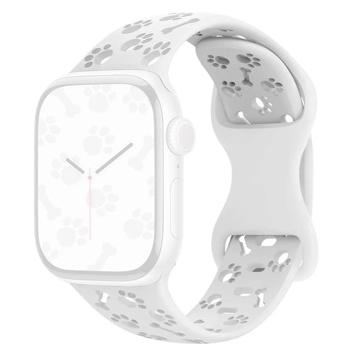 Silicone Band For Apple Watch Series 11 10 42mm / 9 8 7 41mm / SE3 SE2 SE 6 5 4 40mm / 3 2 1 38mm Dog Paw Bone Design Watch Strap - White - 1