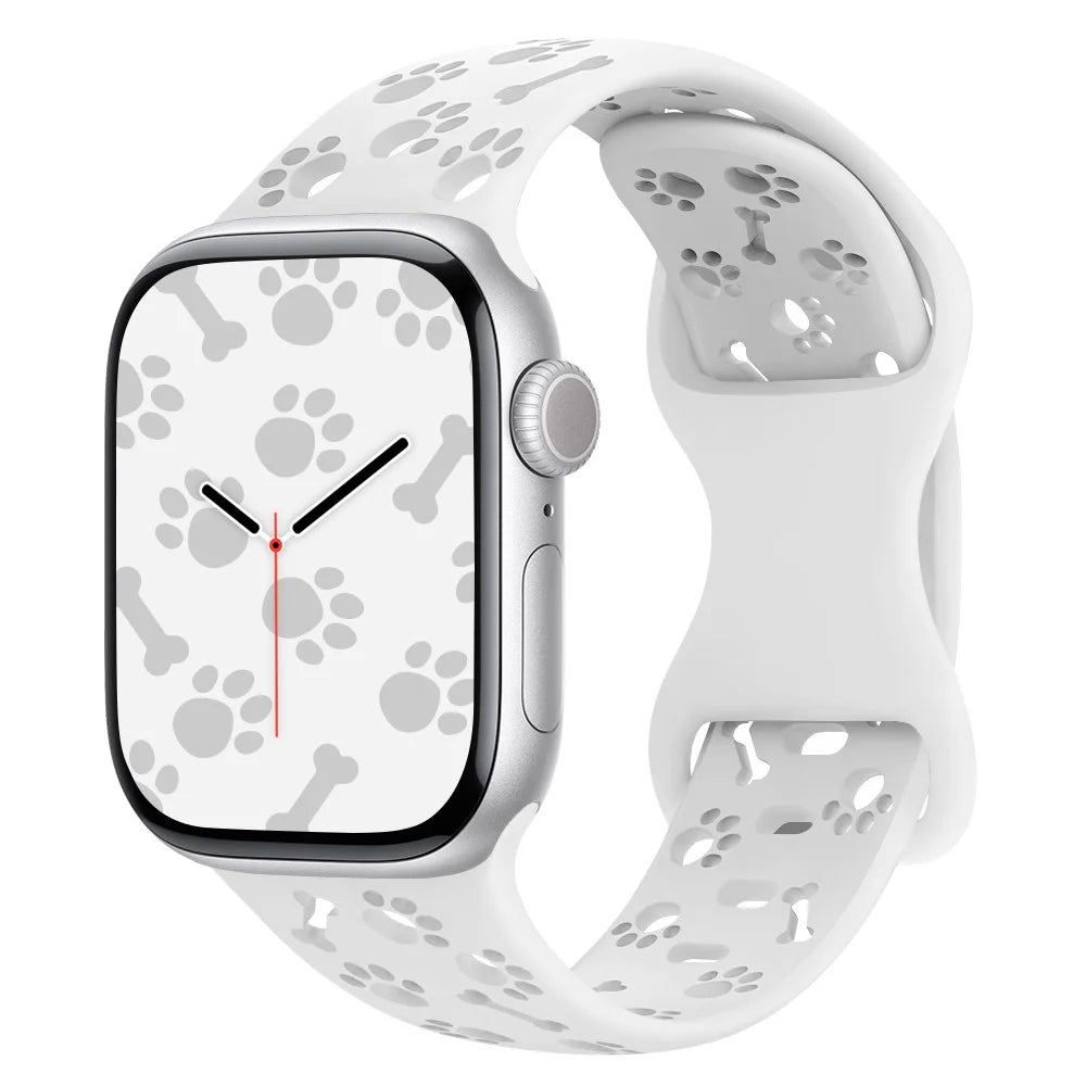 Silicone Band For Apple Watch Series 11 10 42mm / 9 8 7 41mm / SE3 SE2 SE 6 5 4 40mm / 3 2 1 38mm Dog Paw Bone Design Watch Strap - White - 2