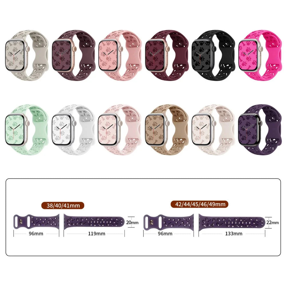 Silicone Band For Apple Watch Series 11 10 42mm / 9 8 7 41mm / SE3 SE2 SE 6 5 4 40mm / 3 2 1 38mm Dog Paw Bone Design Watch Strap - White - 4