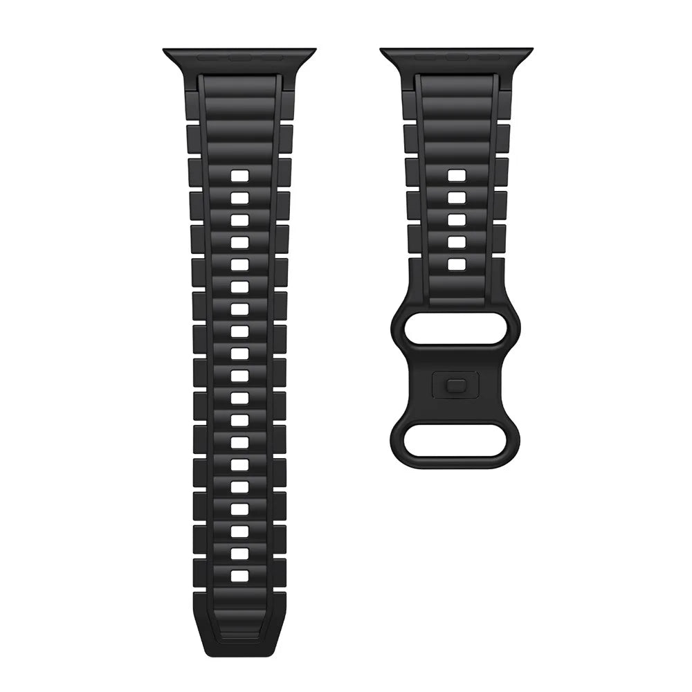 Sport Watch Strap for Apple Watch Series 11 10 42mm / 9 8 7 41mm / SE3 SE2 SE 6 5 4 40mm / 3 2 1 38mm Hydrogenated Nitrile Butadiene Rubber Band - Black - 1