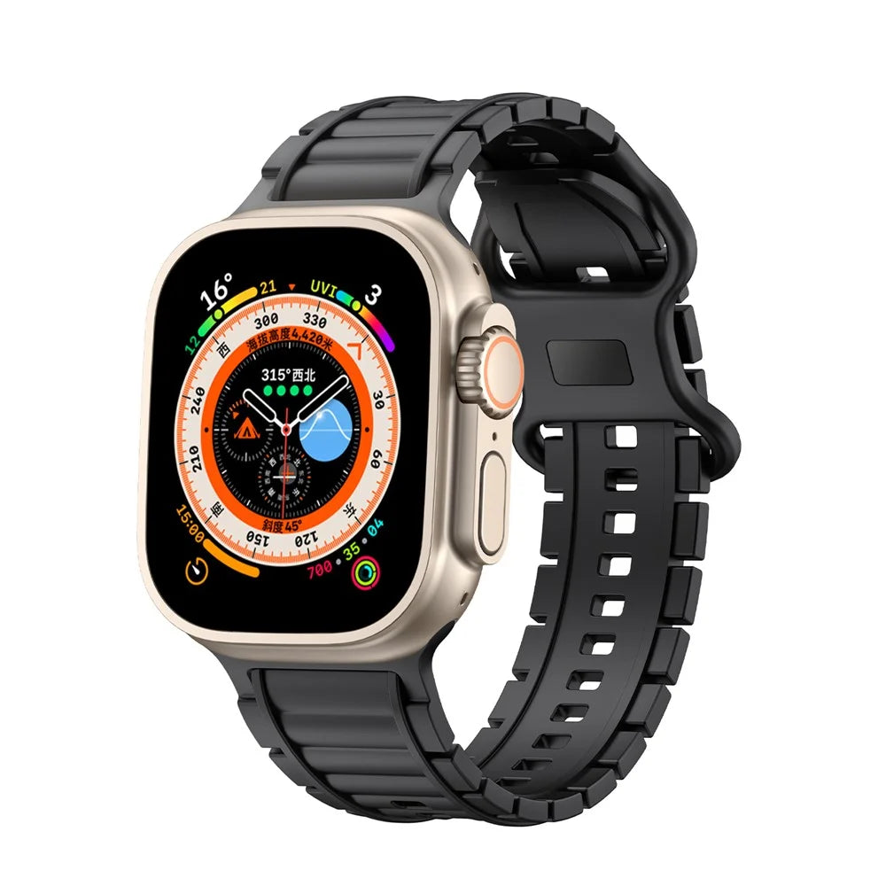 Sport Watch Strap for Apple Watch Series 11 10 42mm / 9 8 7 41mm / SE3 SE2 SE 6 5 4 40mm / 3 2 1 38mm Hydrogenated Nitrile Butadiene Rubber Band - Black - 4