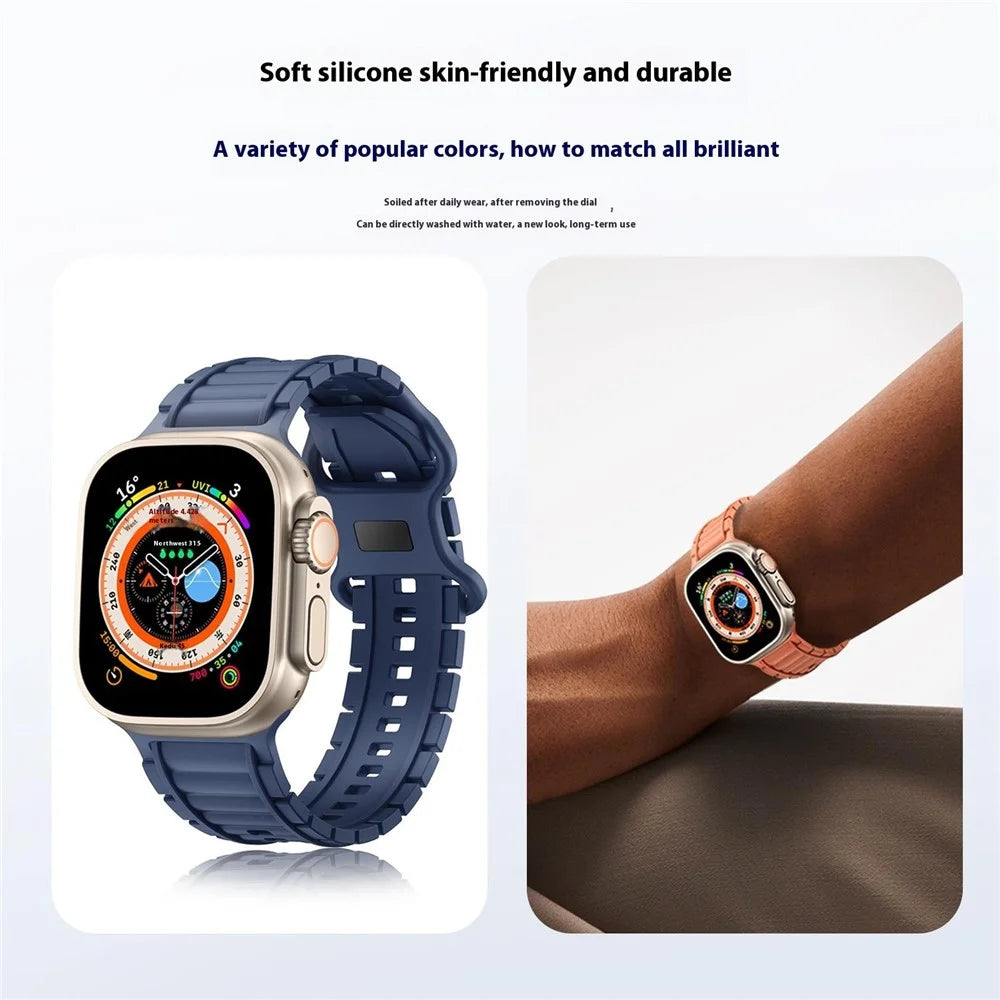 Sport Watch Strap for Apple Watch Series 11 10 42mm / 9 8 7 41mm / SE3 SE2 SE 6 5 4 40mm / 3 2 1 38mm Hydrogenated Nitrile Butadiene Rubber Band - Black - 6