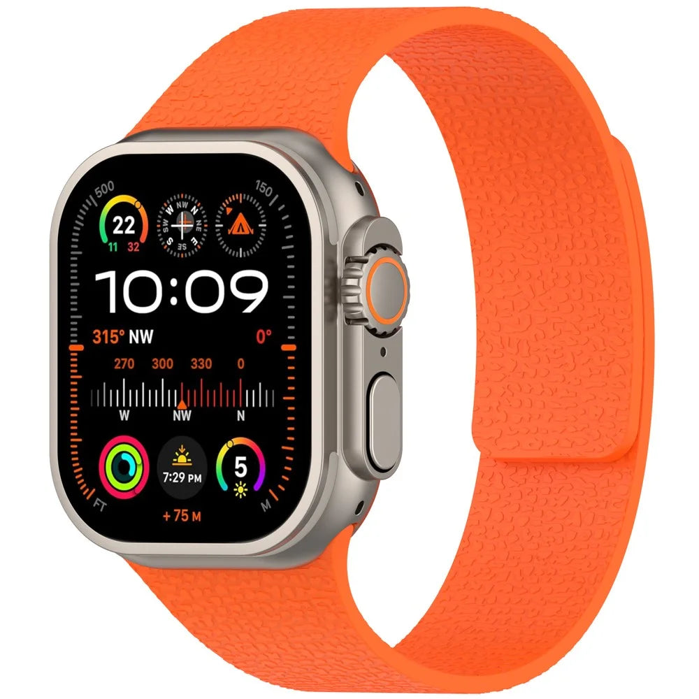 Watch Band for Apple Watch Ultra 3 2 1 49mm / Series 11 10 46mm / 9 8 7 45mm / SE3 SE2 SE 6 5 4 44mm / 3 2 1 42mm Litchi Texture Silicone Magnetic Strap - Orange - 2