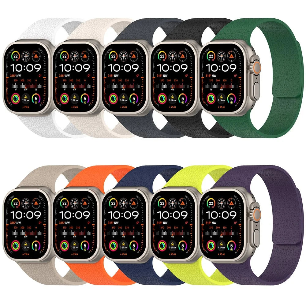 Watch Band for Apple Watch Ultra 3 2 1 49mm / Series 11 10 46mm / 9 8 7 45mm / SE3 SE2 SE 6 5 4 44mm / 3 2 1 42mm Litchi Texture Silicone Magnetic Strap - Orange - 5