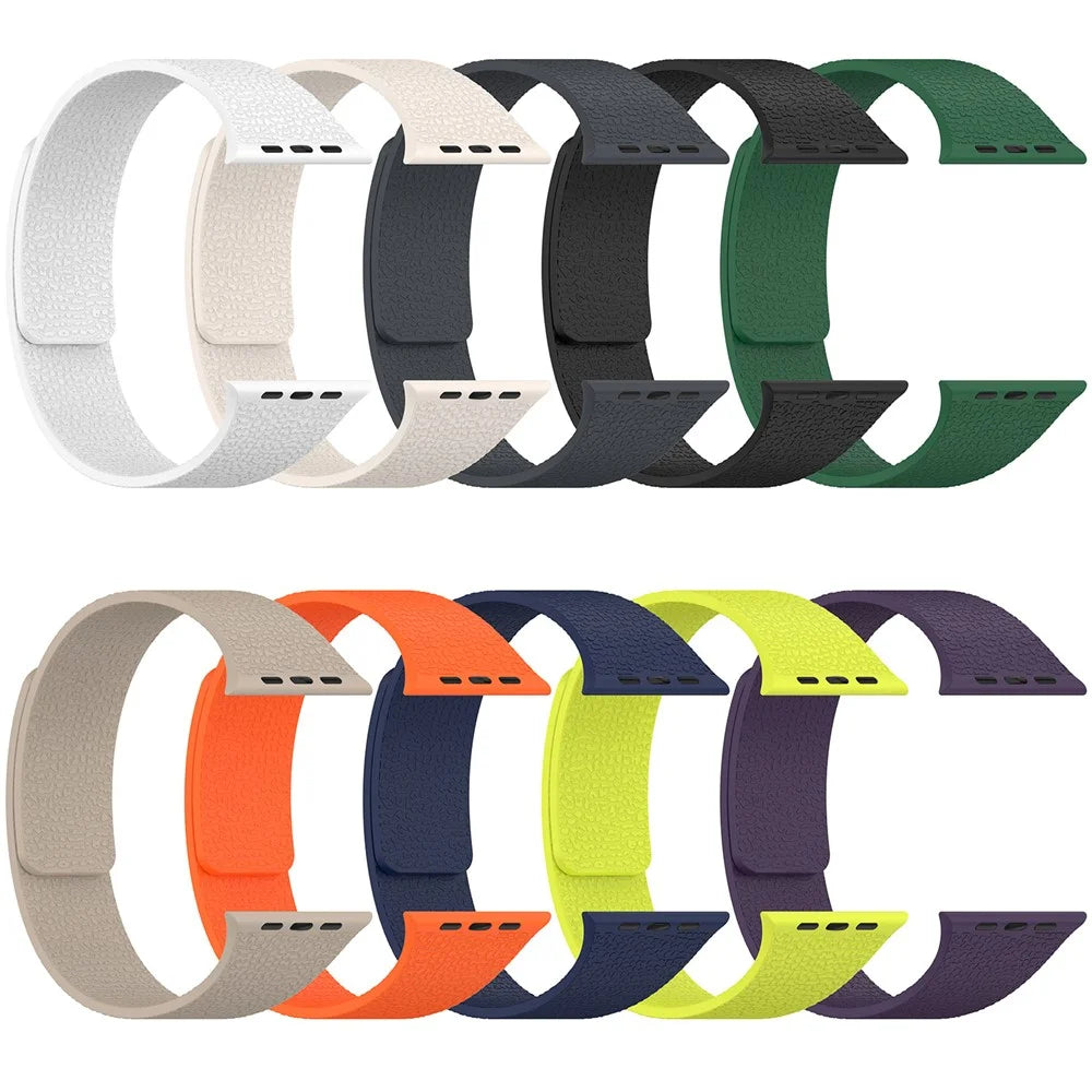 Watch Band for Apple Watch Ultra 3 2 1 49mm / Series 11 10 46mm / 9 8 7 45mm / SE3 SE2 SE 6 5 4 44mm / 3 2 1 42mm Litchi Texture Silicone Magnetic Strap - Orange - 6