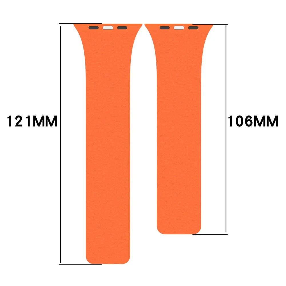 Watch Band for Apple Watch Ultra 3 2 1 49mm / Series 11 10 46mm / 9 8 7 45mm / SE3 SE2 SE 6 5 4 44mm / 3 2 1 42mm Litchi Texture Silicone Magnetic Strap - Orange - 7