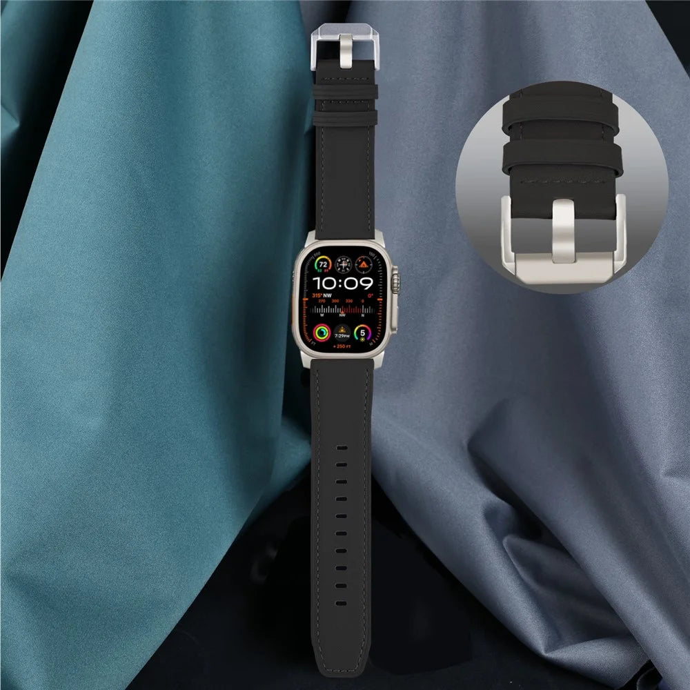 Watch Strap for Apple Watch Ultra 3 2 1 49mm / Series 11 10 46mm / 9 8 7 45mm / SE3 SE2 SE 6 5 4 44mm / 3 2 1 42mm Genuine Cow Leather Wrist Band - Black - 4