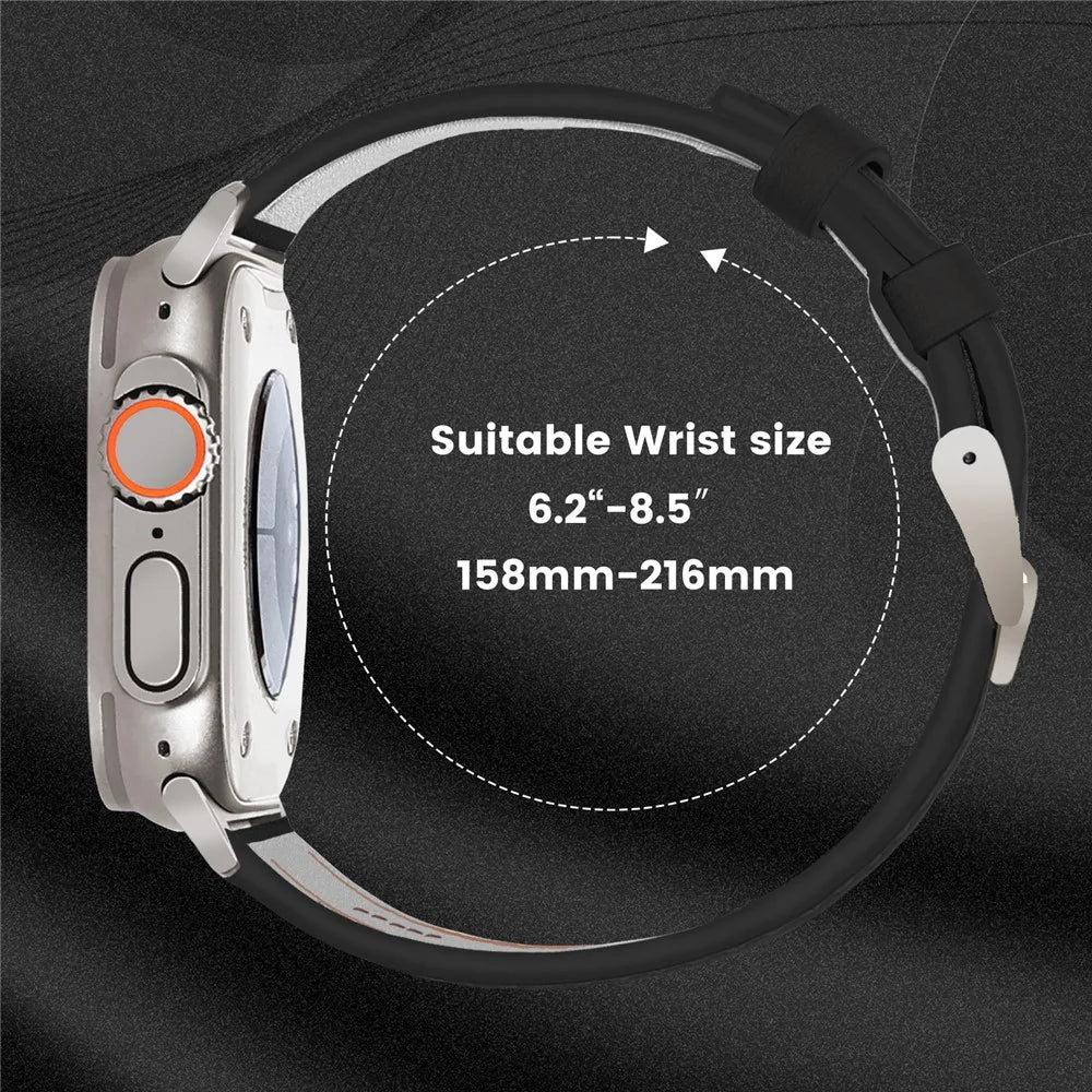 Watch Strap for Apple Watch Ultra 3 2 1 49mm / Series 11 10 46mm / 9 8 7 45mm / SE3 SE2 SE 6 5 4 44mm / 3 2 1 42mm Genuine Cow Leather Wrist Band - Black - 7
