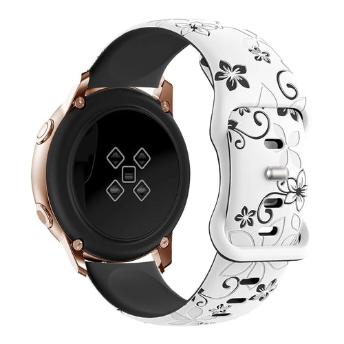 20mm Engraved Flower Silicone Strap For Samsung Galaxy Watch6 Classic 47mm  /  43mm  /  Watch6 44mm  /  40mm Dual Color Watch Band - White  /  Black - 1