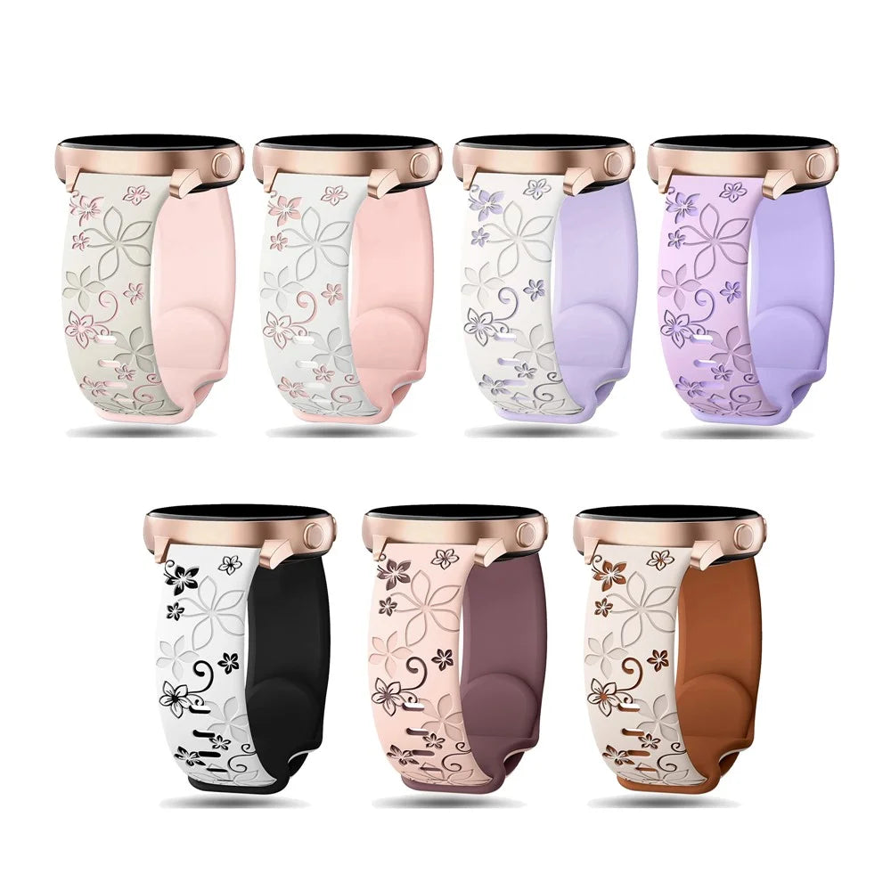 20mm Engraved Flower Silicone Strap For Samsung Galaxy Watch6 Classic 47mm  /  43mm  /  Watch6 44mm  /  40mm Dual Color Watch Band - White  /  Black - 4