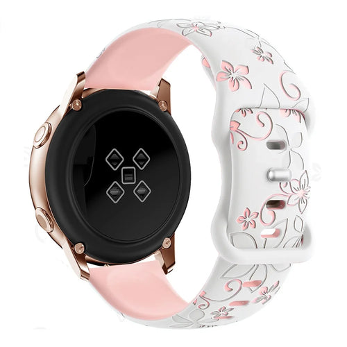 20mm Engraved Flower Silicone Strap for Samsung Galaxy Watch3 45mm / Huawei Watch GT 5 46mm / GT 5 Pro 46mm Dual Color Watch Band - White+Pink - 1