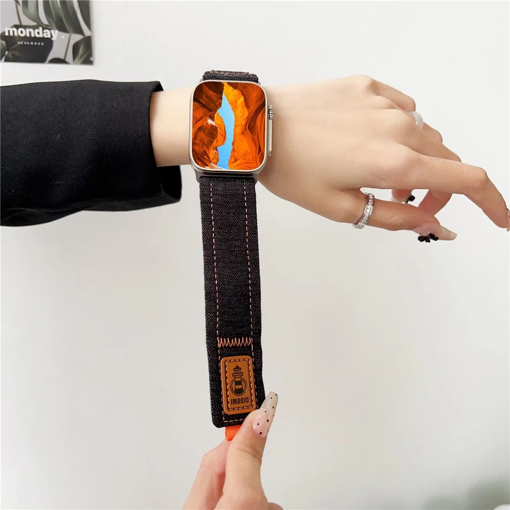 Nylon Canvas Watch Strap for Apple Watch Series 11 10 42mm / 9 8 7 41mm / SE3 SE2 SE 6 5 4 40mm / 3 2 1 38mm Wrist Band - Dark Blue - 2