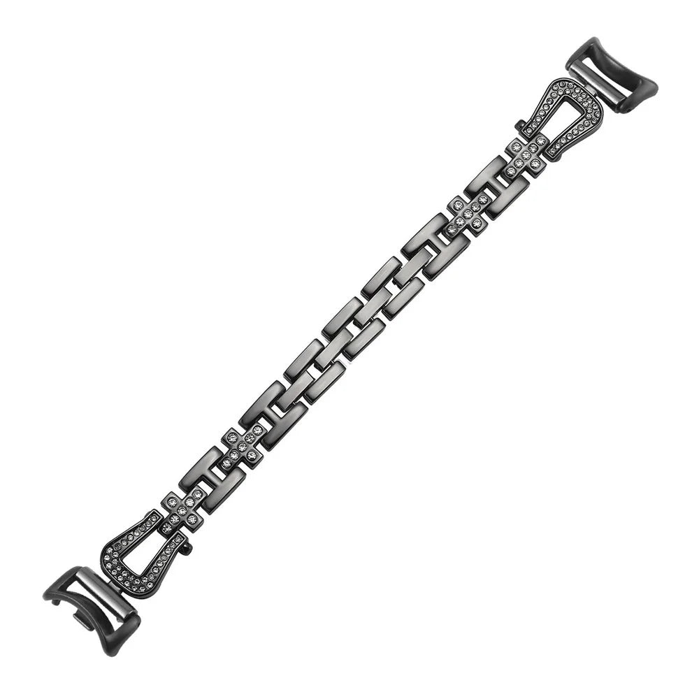 Metal Watch Strap for Xiaomi Smart Band 9 NFC / 9 / 8 U-Shaped Rhinestone Wrist Band - Black - 1