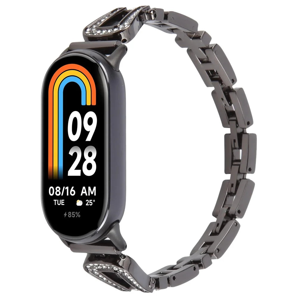 Metal Watch Strap for Xiaomi Smart Band 9 NFC / 9 / 8 U-Shaped Rhinestone Wrist Band - Black - 2