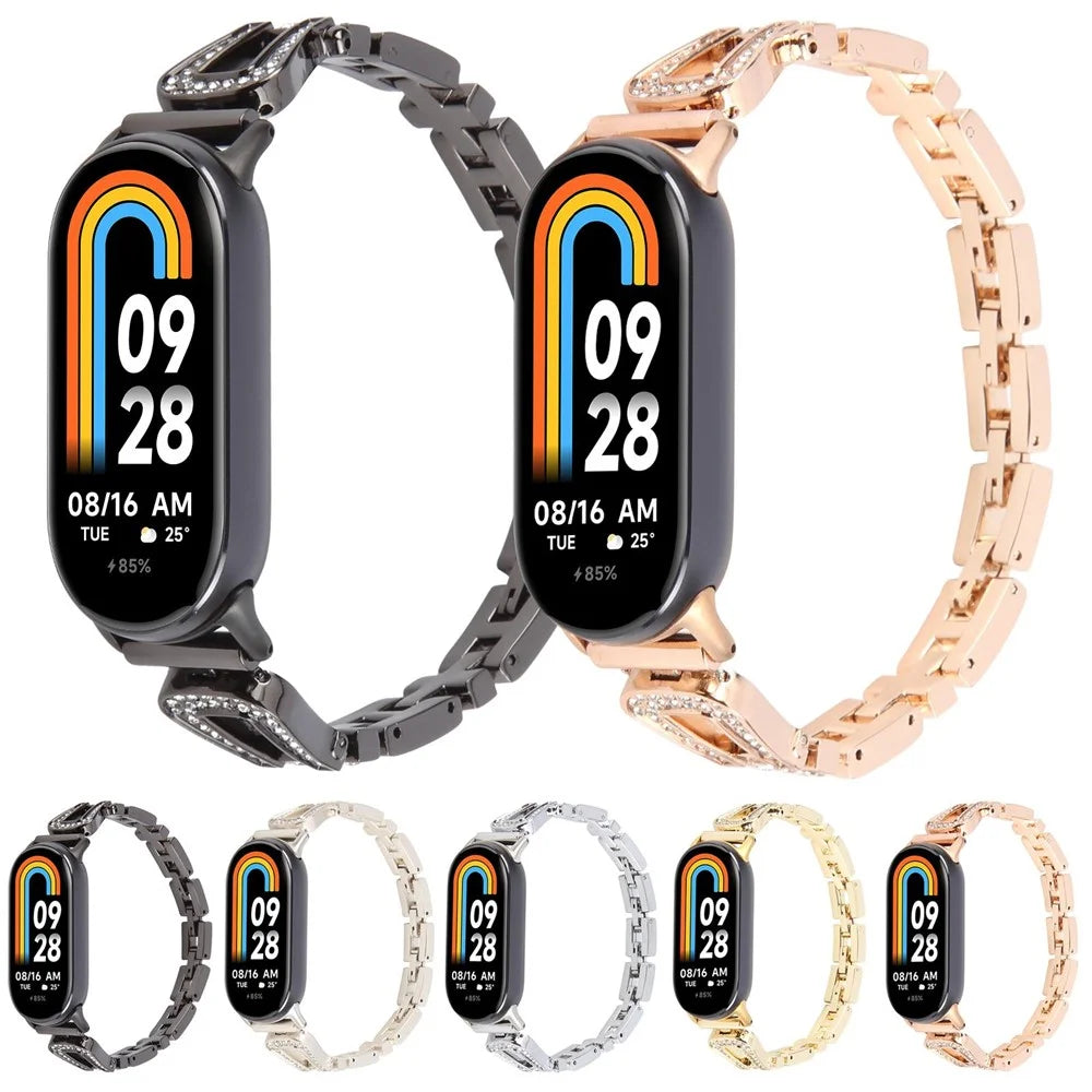 Metal Watch Strap for Xiaomi Smart Band 9 NFC / 9 / 8 U-Shaped Rhinestone Wrist Band - Black - 5