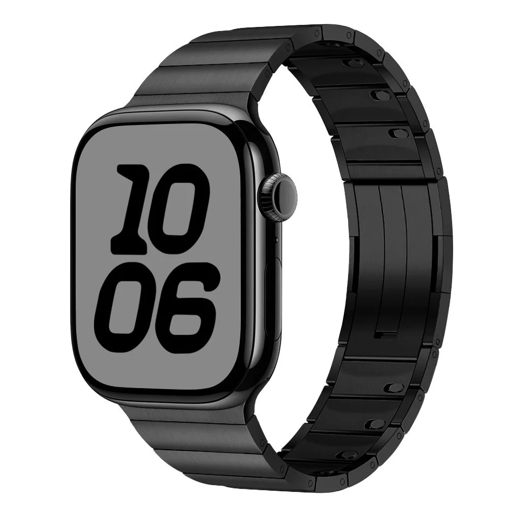 Stainless Steel Watch Strap For Apple Watch Ultra 3 2 1 49mm / Series 11 10 46mm / 9 8 7 45mm / SE3 SE2 SE 6 5 4 44mm / 3 2 1 42mm Side Release Buckle Wrist Band - Black - 2
