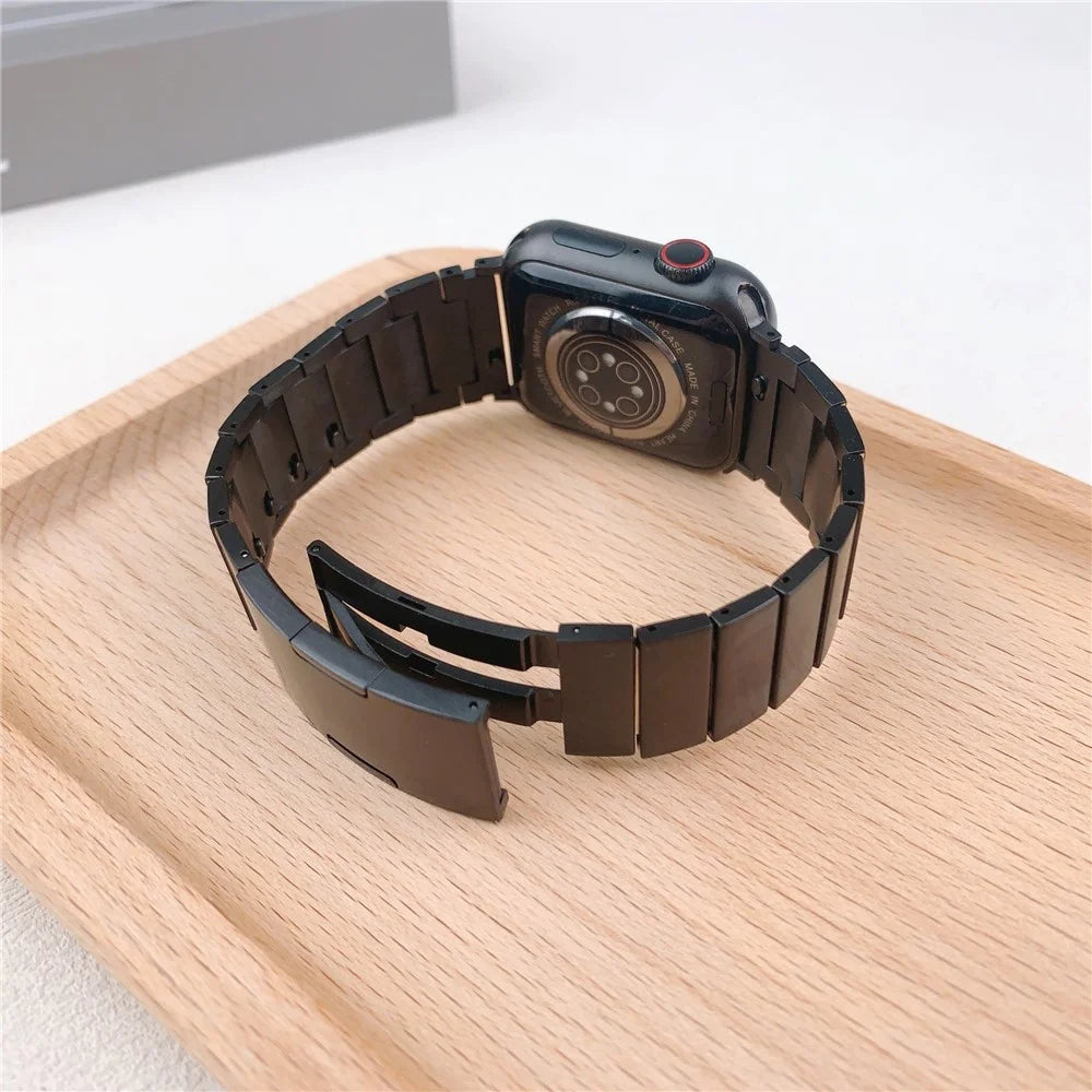 Stainless Steel Watch Strap For Apple Watch Ultra 3 2 1 49mm / Series 11 10 46mm / 9 8 7 45mm / SE3 SE2 SE 6 5 4 44mm / 3 2 1 42mm Side Release Buckle Wrist Band - Black - 4