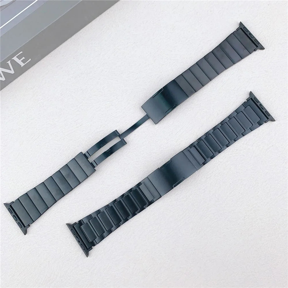 Stainless Steel Watch Strap For Apple Watch Ultra 3 2 1 49mm / Series 11 10 46mm / 9 8 7 45mm / SE3 SE2 SE 6 5 4 44mm / 3 2 1 42mm Side Release Buckle Wrist Band - Black - 7