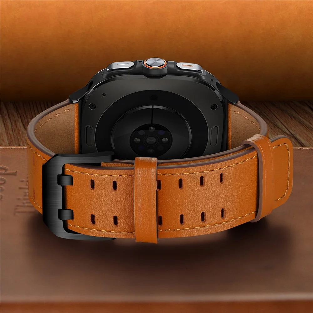For Samsung Galaxy Watch Ultra2 47mm / Watch Ultra (2025) 47mm / Watch Ultra 47mm Watch Band Double Buckle Genuine Cow Leather Strap - Orange - 6