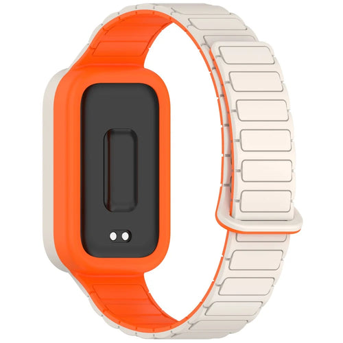 For Xiaomi Smart Band 9 Active / Redmi Band 3 Silicone Watch Band Magnetic Buckle Wrist Strap - Starlight+Orange - 1