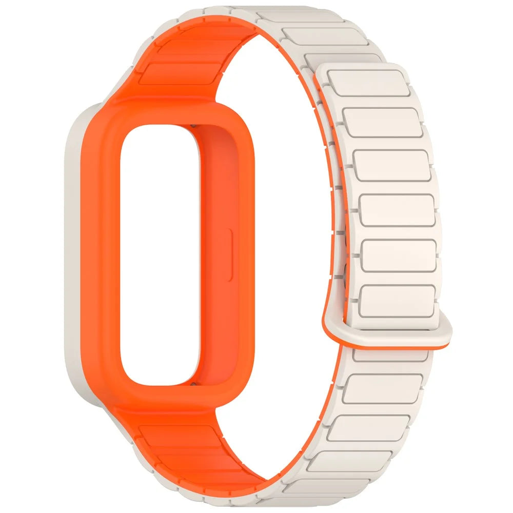 For Xiaomi Smart Band 9 Active / Redmi Band 3 Silicone Watch Band Magnetic Buckle Wrist Strap - Starlight+Orange - 3