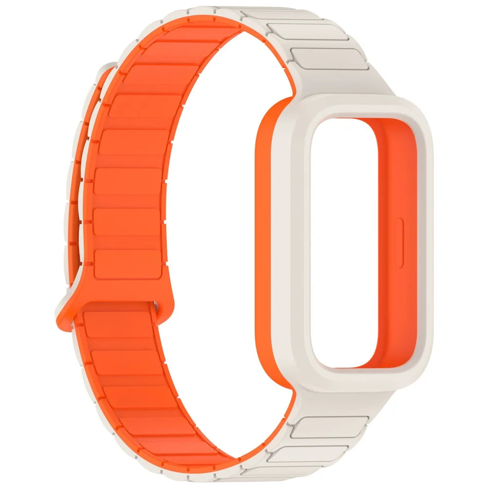For Xiaomi Smart Band 9 Active / Redmi Band 3 Silicone Watch Band Magnetic Buckle Wrist Strap - Starlight+Orange - 4