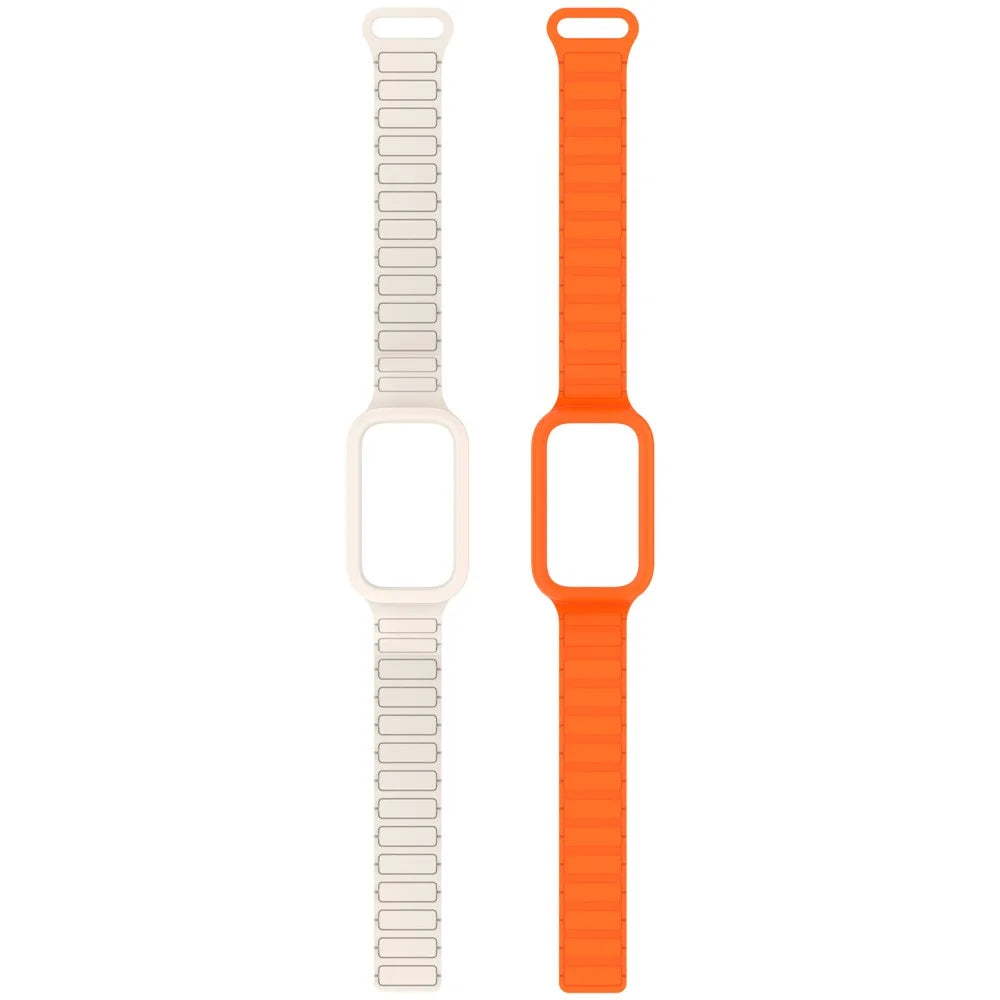For Xiaomi Smart Band 9 Active / Redmi Band 3 Silicone Watch Band Magnetic Buckle Wrist Strap - Starlight+Orange - 5