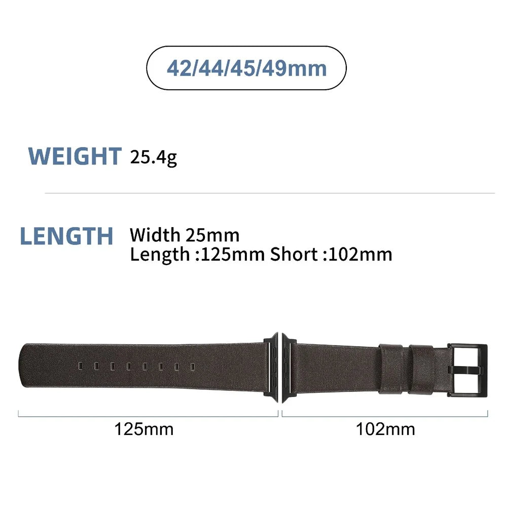 Watch Strap for Apple Watch Ultra 3 2 1 49mm / Series 11 10 46mm / 9 8 7 45mm / SE3 SE2 SE 6 5 4 44mm / 3 2 1 42mm Genuine Cow Leather Silicone Band - Black  /  Silver Buckle - 3