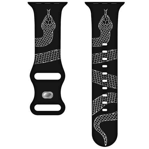 Silicone Band for Apple Watch Series 11 10 42mm / 9 8 7 41mm / SE3 SE2 SE 6 5 4 40mm / 3 2 1 38mm Dual Color Snake Pattern Engraved Watch Strap - Black / White - 1